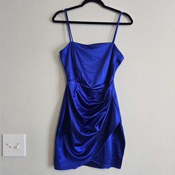 Windsor Royal Blue Satin Mini Dress L - Picture 1 of 5